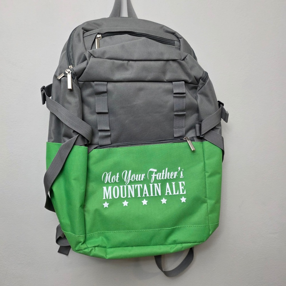 Gray Green‎ Backpack Not Your Fathers Mountain Ale Graphic Print Computer Pocket